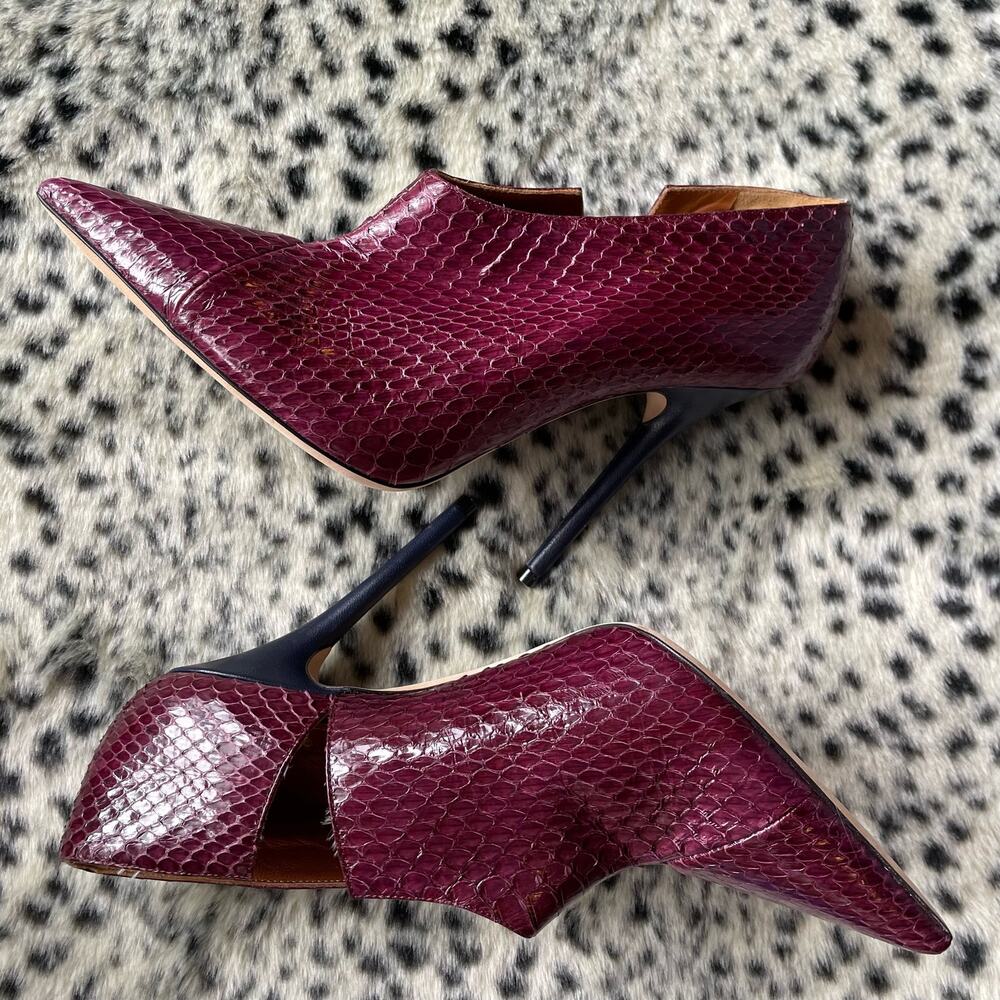 Malone Souliers Gigi Elaphe Ankle Boots Burgundy Leather Snakeskin Print IT 39.5 - Picture 3 of 11